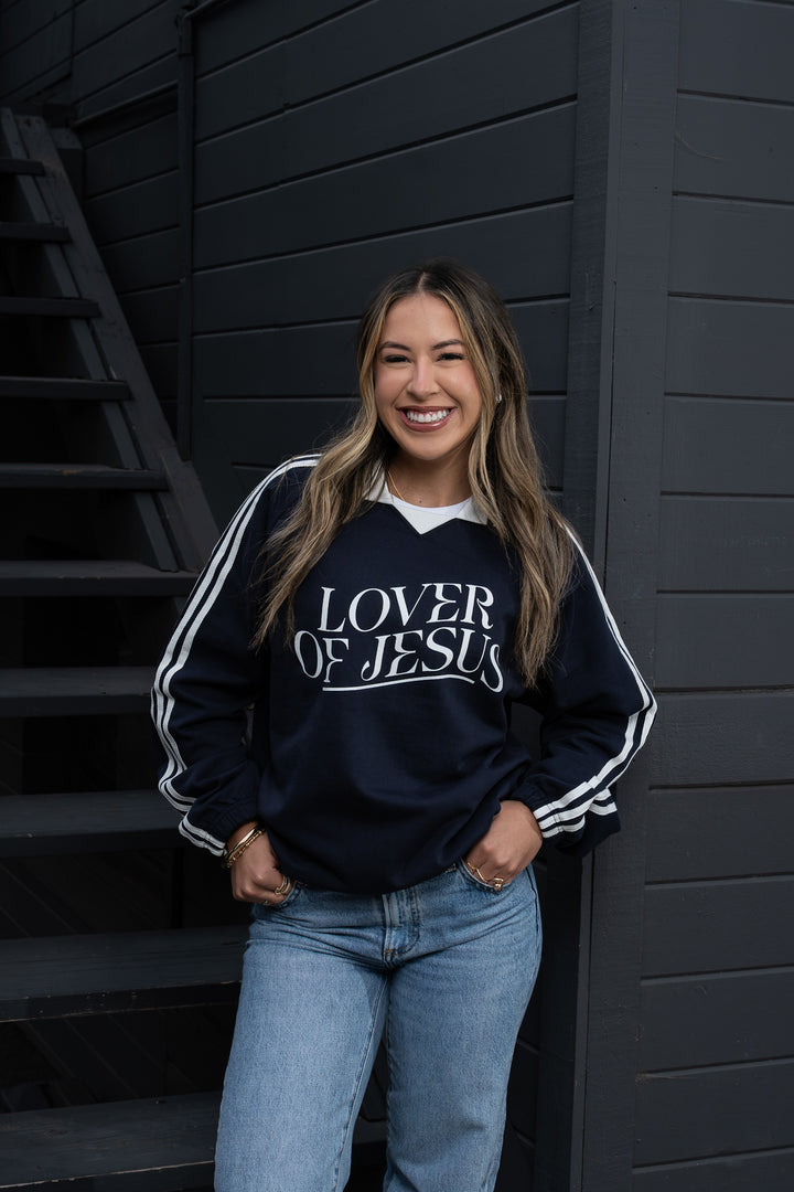Lover of Jesus Rugby Style Pullover – Navy