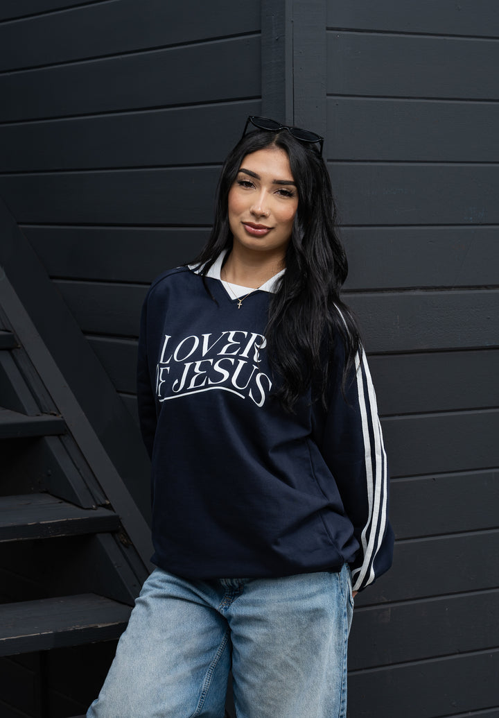 Lover of Jesus Rugby Style Pullover – Navy