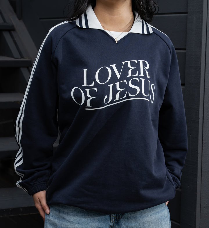 Lover of Jesus Rugby Style Pullover – Navy