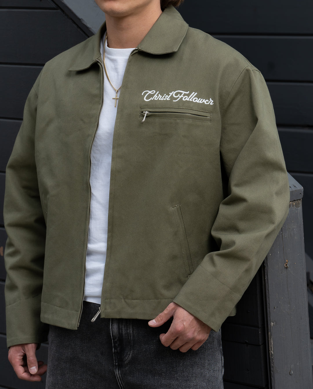 Born Again Chain-Stitched Work Jacket – Olive